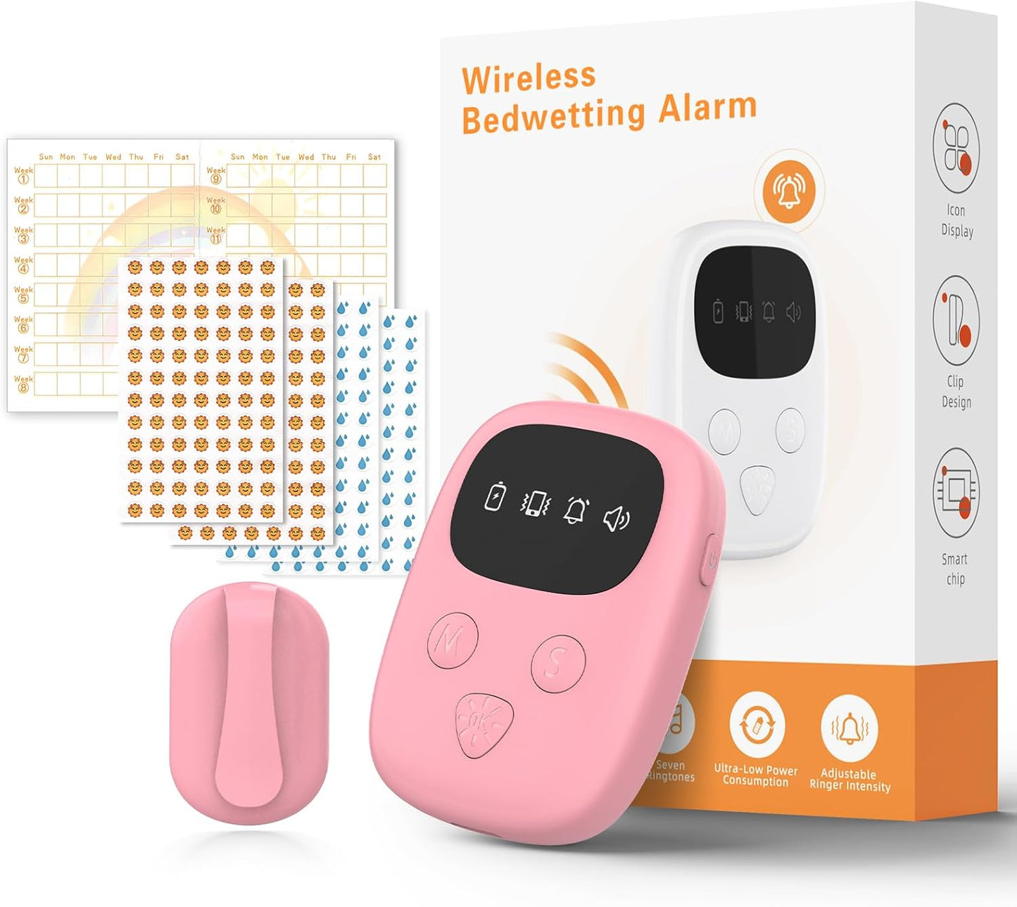 2025 New Wireless Bedwetting Alarm for Boys and Girls, Pink