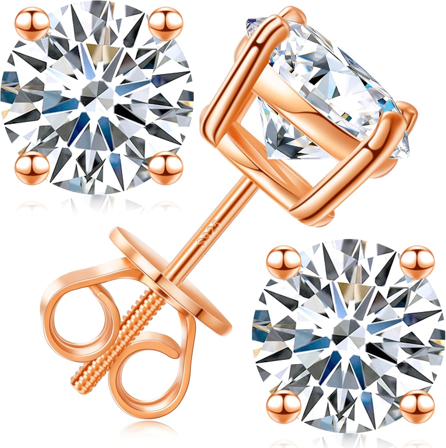Moissanite Stud Earrings with Screw Back in 18K Gold Plated