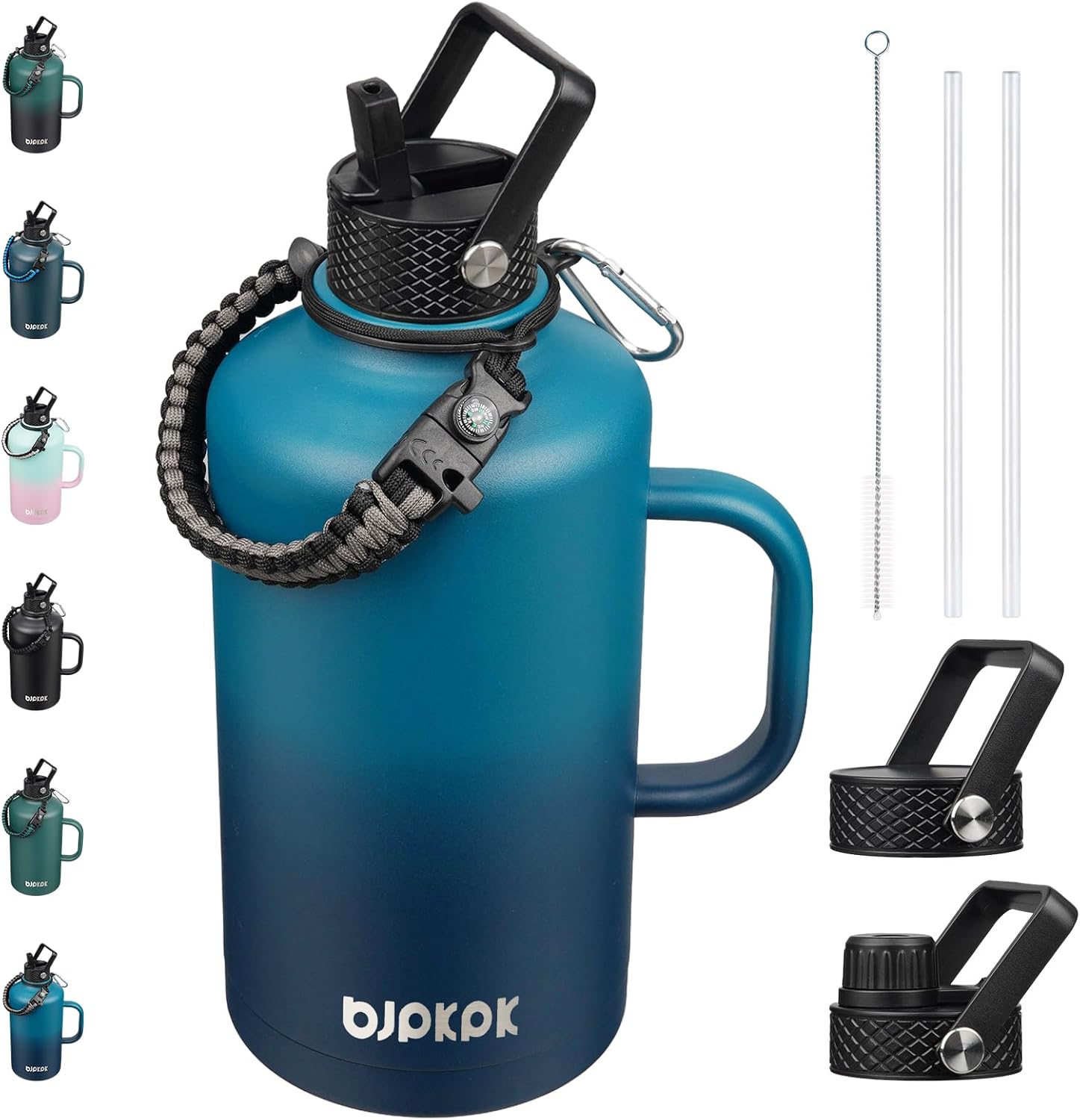 Insulated Water Bottle BJPKPK with Straw Lid and Paracord Strap