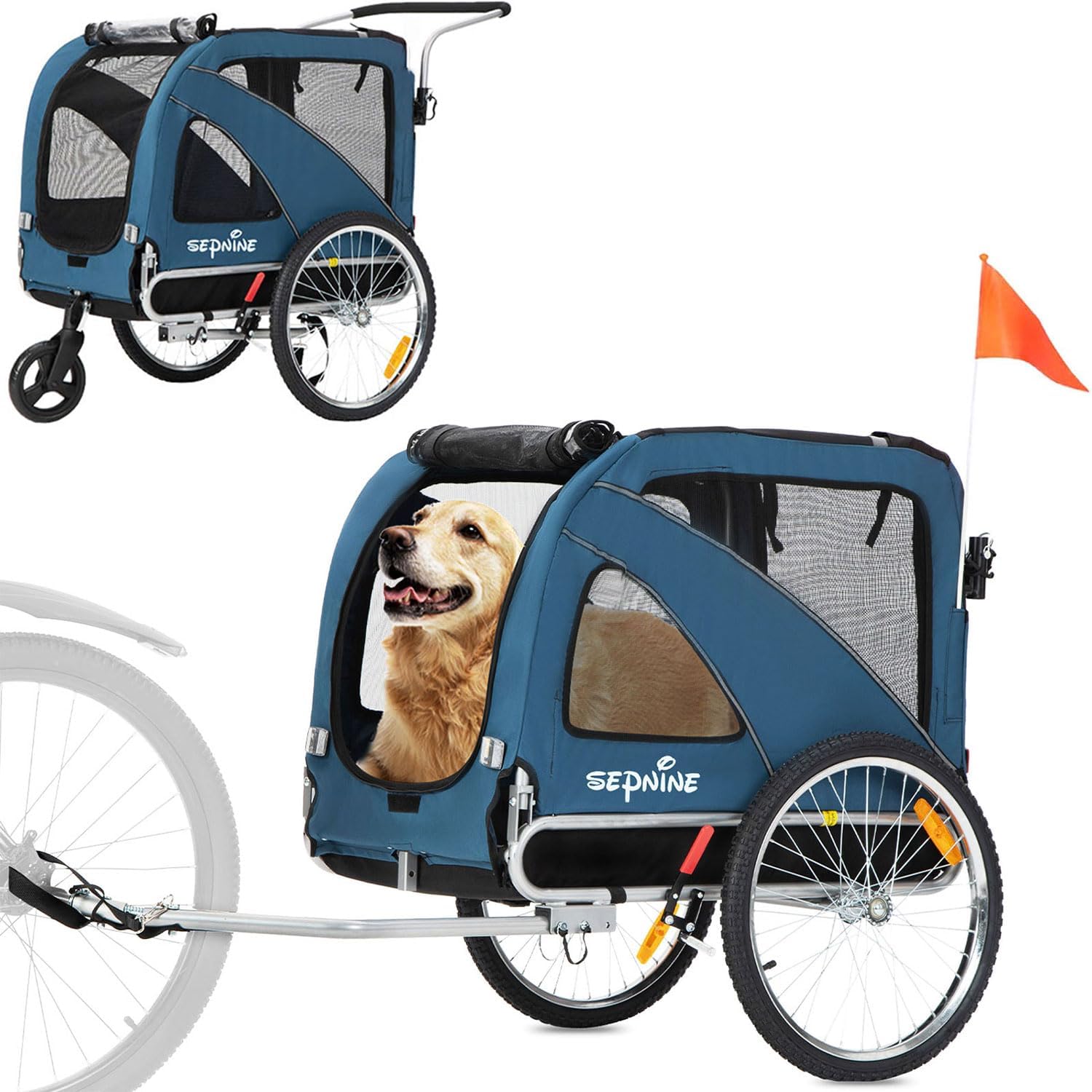 Sepnine Dog Cart 2 in 1 Large Pet Bike Trailer for Adventures