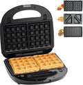 3-In-1 Mini Waffle Maker - Non-Stick Removable Plates