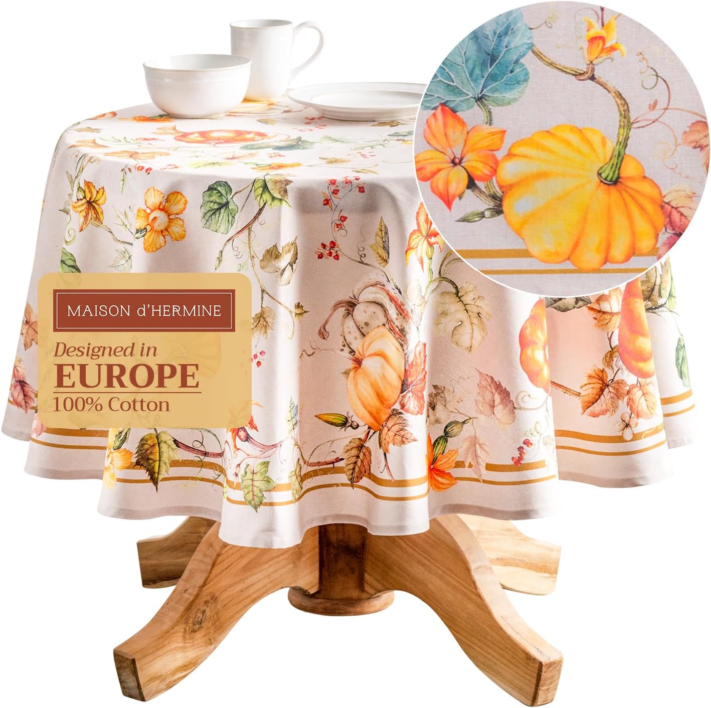 Maison d' Hermine 69 Inch Round Tablecloth for Fall Decor