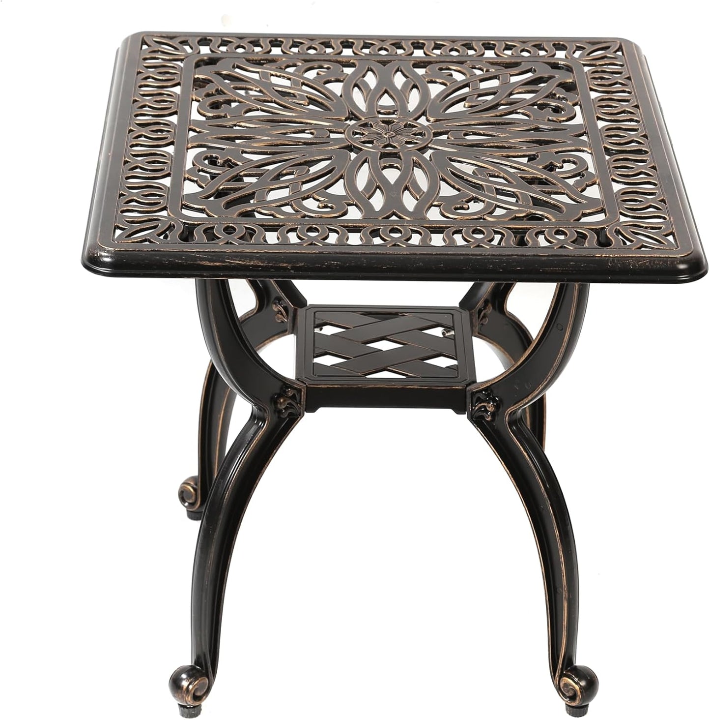 Elegant Cast Aluminum Side Table with Ornate Floral Design