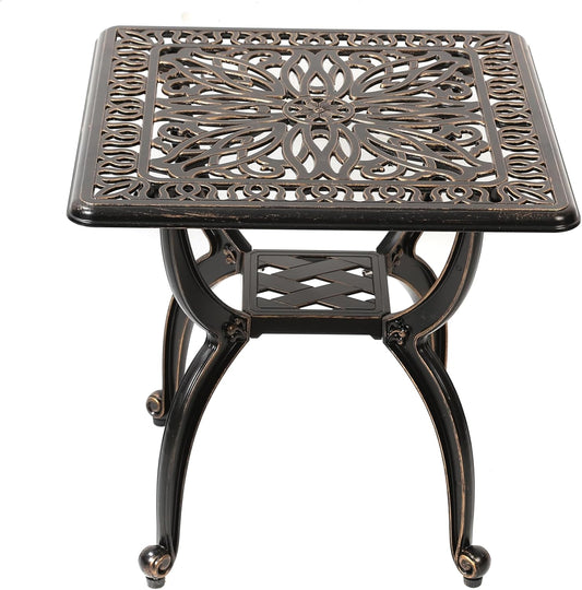 Elegant Cast Aluminum Side Table with Ornate Floral Design
