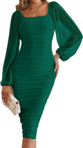 Women's Long Sleeve Bodycon Wedding Guest Dress - Flattering Ruched