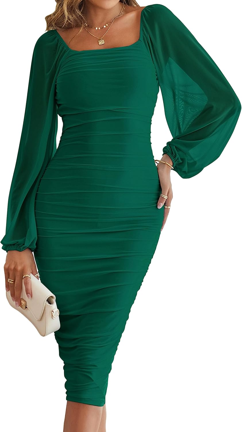 Stylish Long Sleeve Bodycon Dress for Wedding Guests and Parties