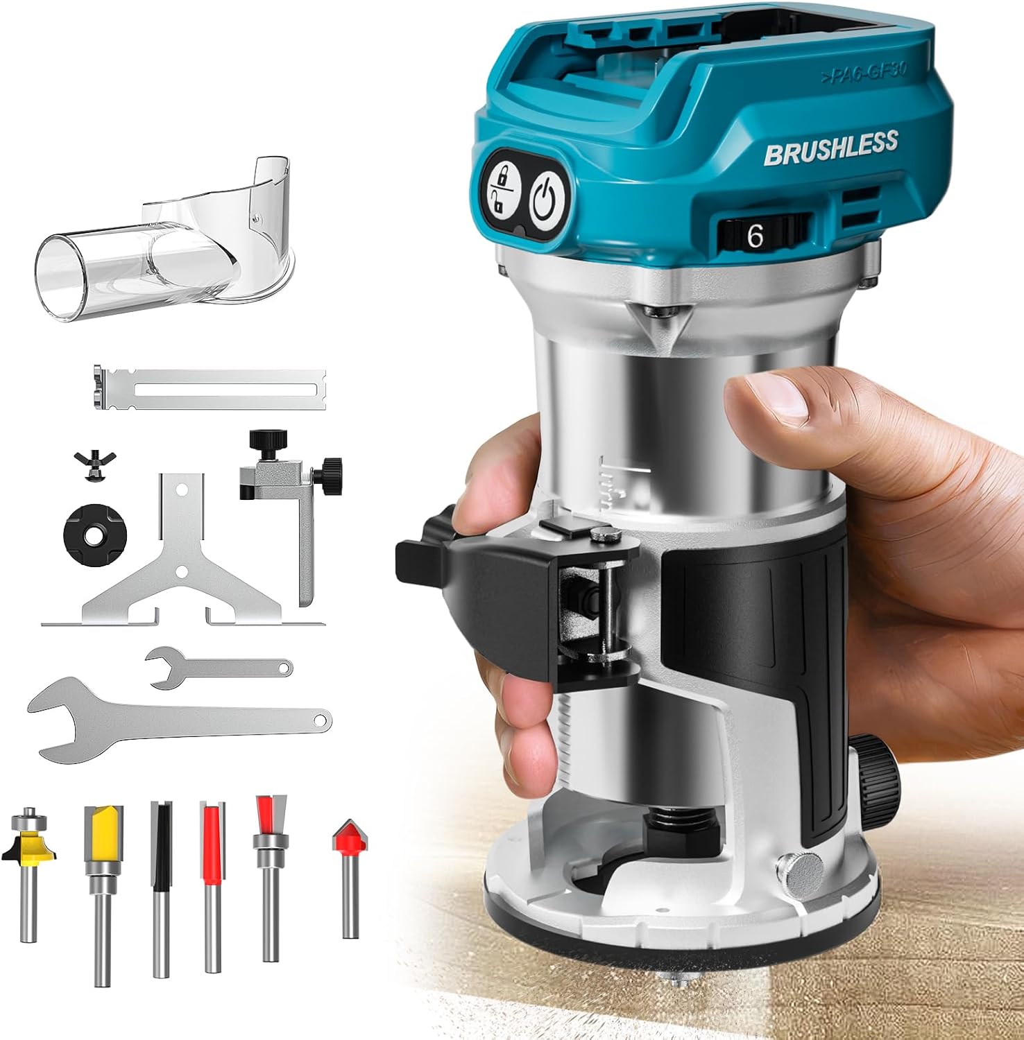 Cordless Compact Router with 6 Variable Speeds for Woodworking