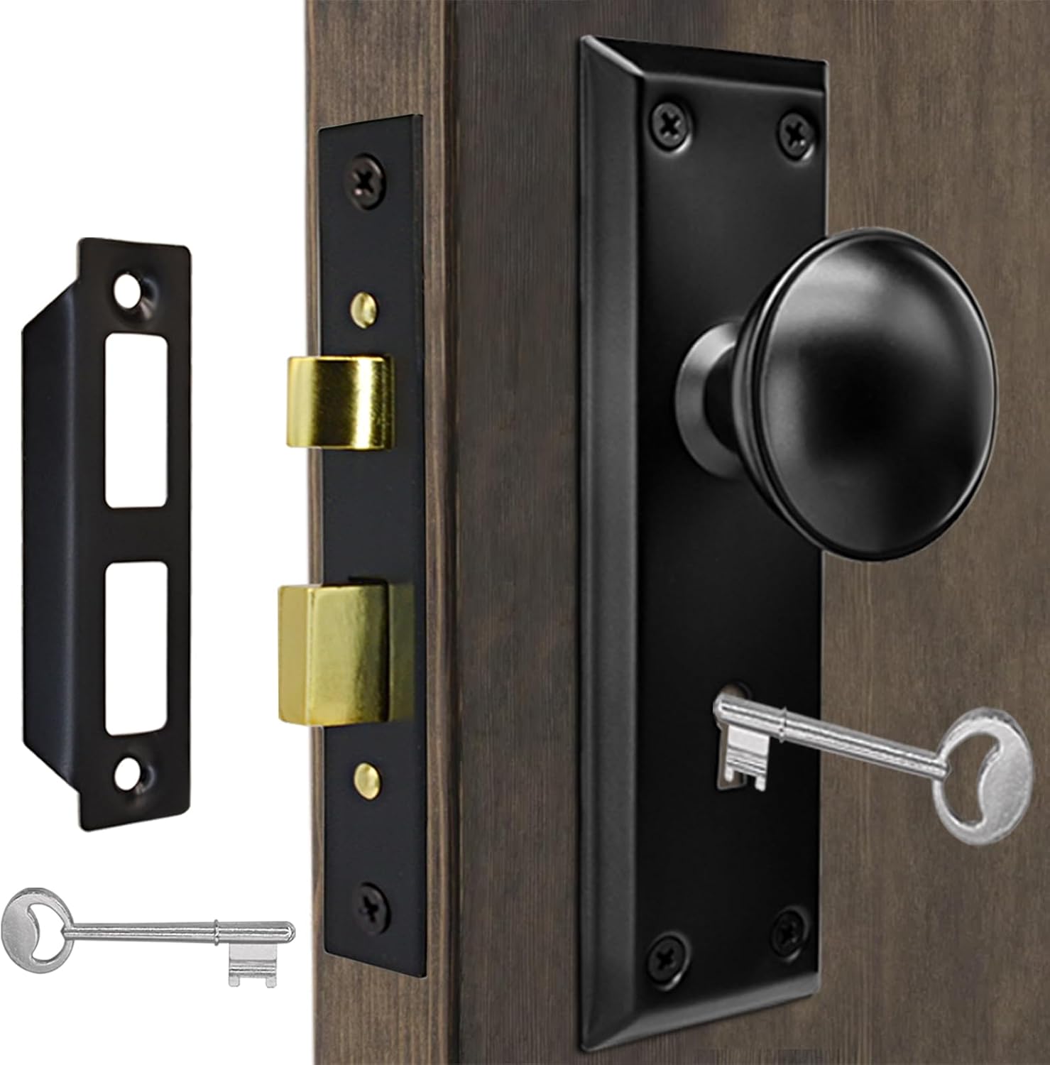 Antique Interior Door Knobs Mortise Lock Set with Skeleton Key