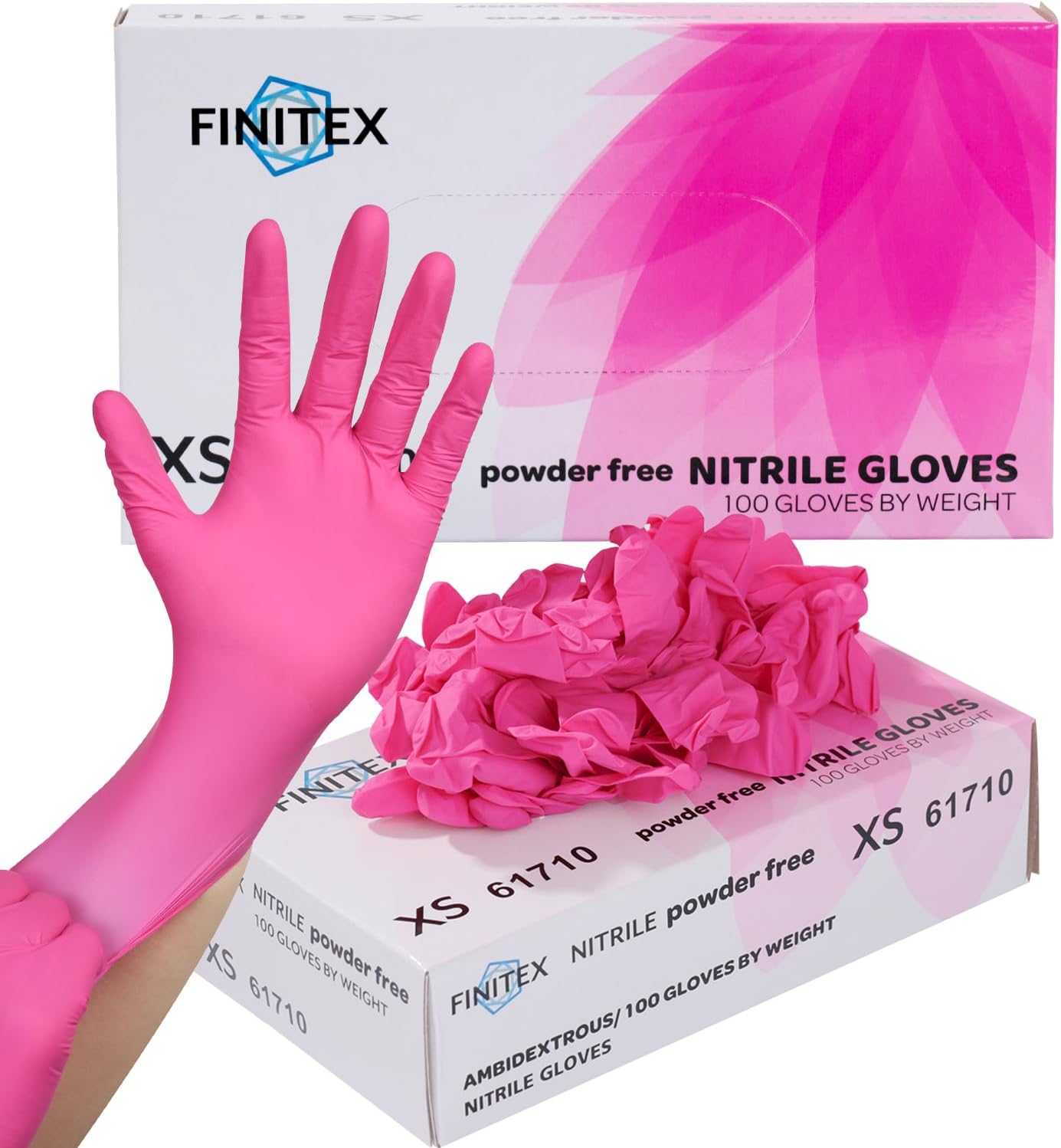 FINITEX Pink Nitrile Gloves - Latex-Free, Powder-Free Protection
