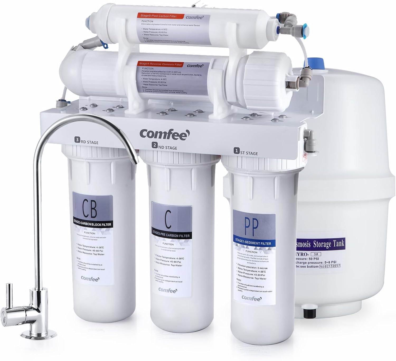 COMFEE 5-Stage Reverse Osmosis System for Pure Drinking Water