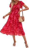 Women's Summer Dress by BTFBM Featuring Short Ruffled Tiered Sleeves