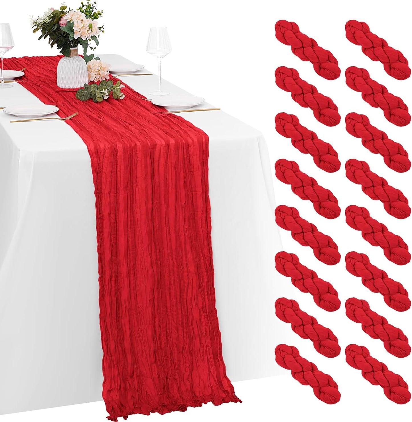 16 Pack Red Cheesecloth Table Runners for Elegant Events