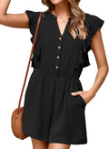 Womens Summer Romper Flutter Sleeve Wide Leg Jumpsuit - Stylish
