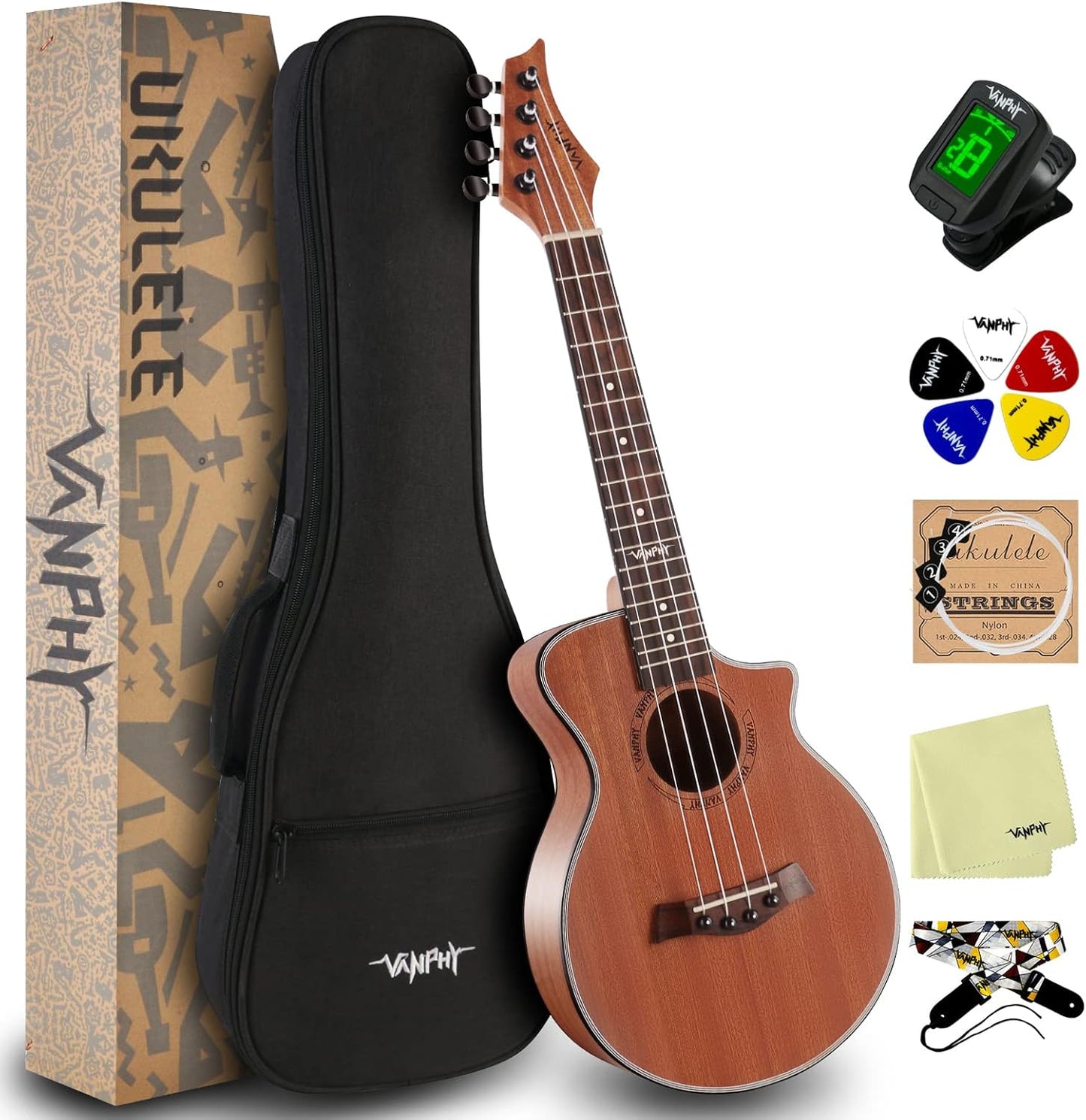 VANPHY 26 Inch Tenor Ukulele Sapele Wood for Beginners and Pros