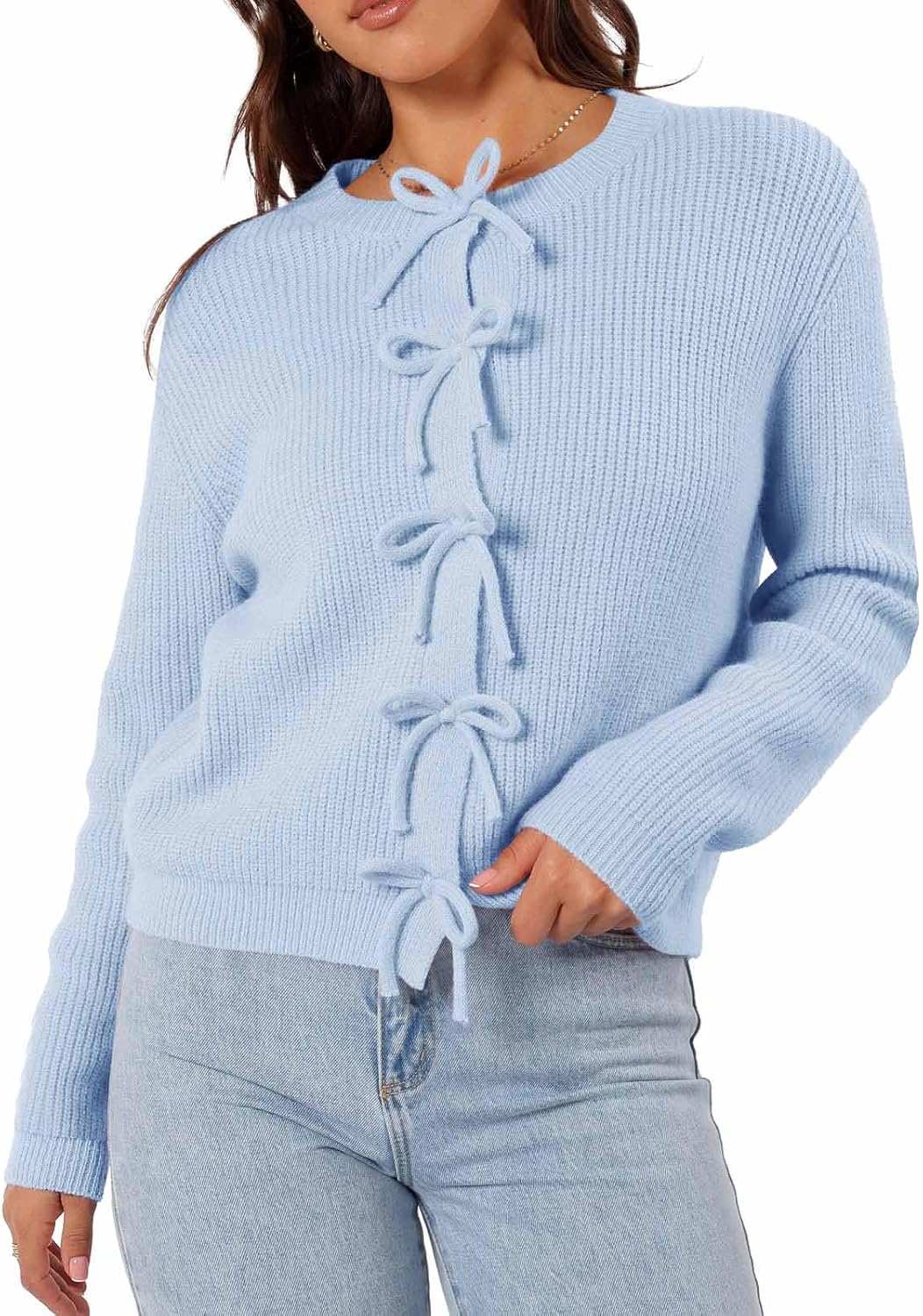 Women's Cardigan Sweaters with Bow Button Design for Fall Fashion