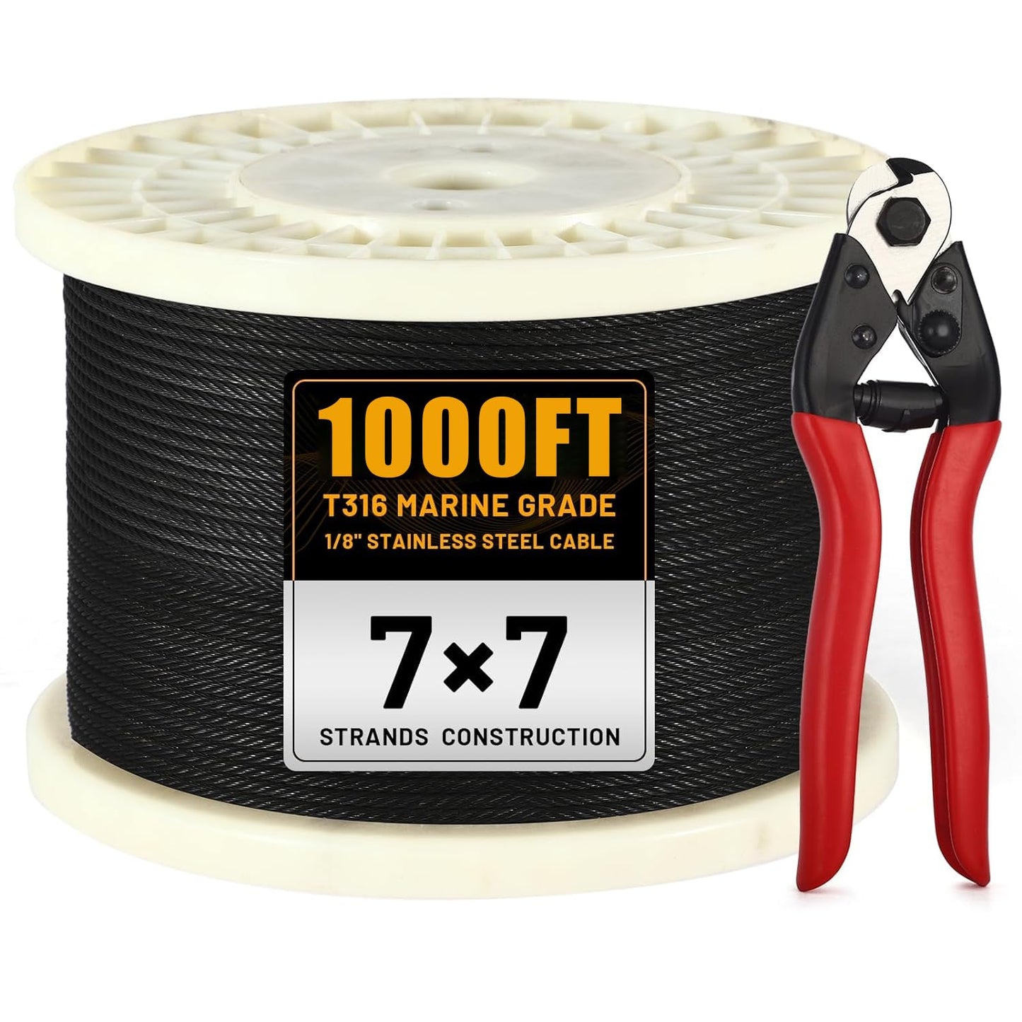 1000FT 1/8 Black Stainless Steel T316 Wire Rope for Deck Railing