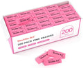 Shuttle Art Pink Erasers 200 Pack Classroom Set - Clean Erasing Value