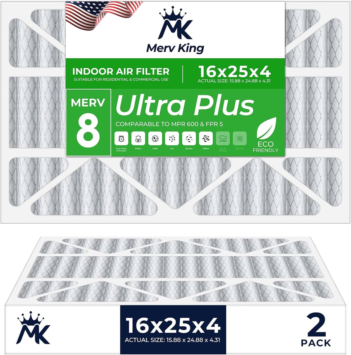 MervKing 16x25x4 Air Filter for HVAC, Furnace, and AC Systems