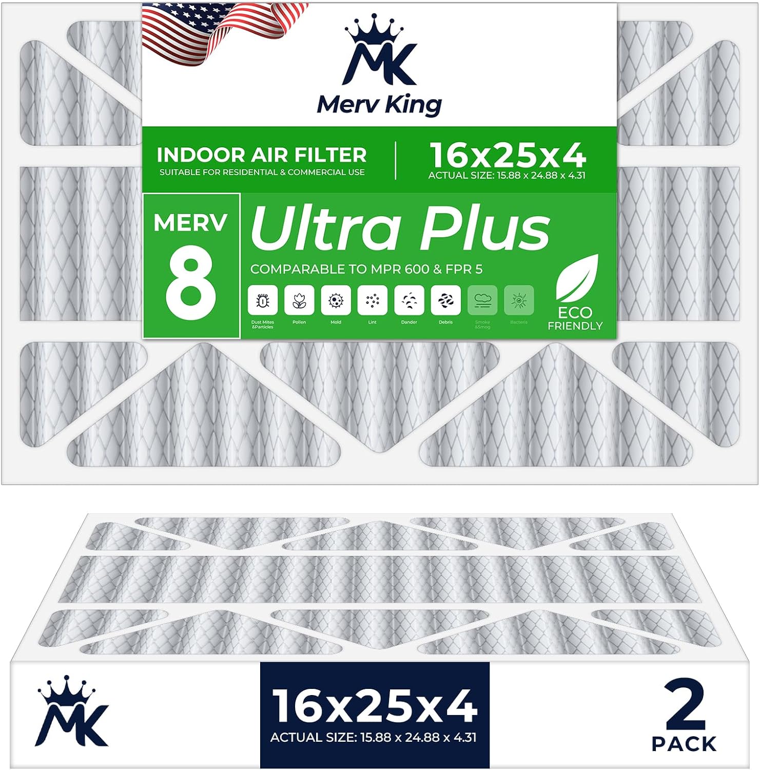 MervKing 16x25x4 Air Filter for HVAC, Furnace, and AC Systems