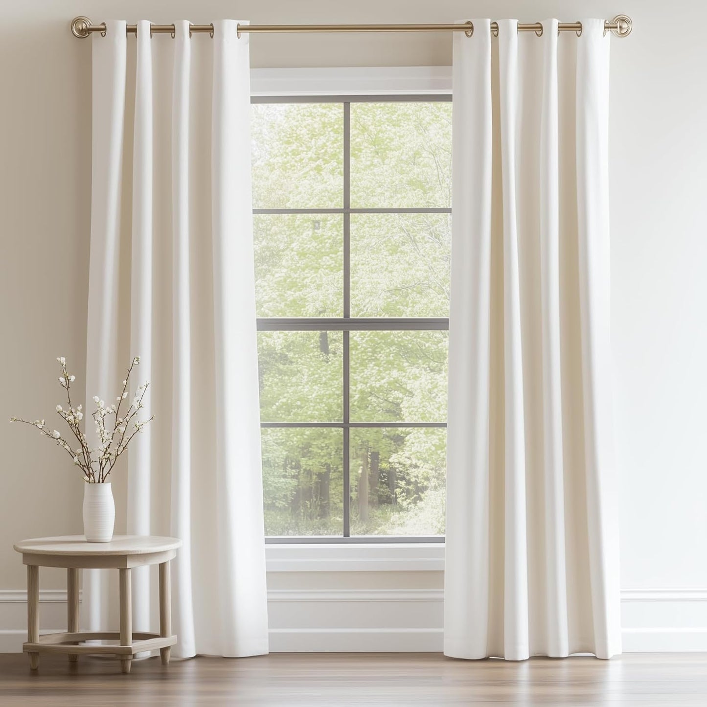 Topfinel Extra Long Ivory Cream Velvet Blackout Curtains 108 in