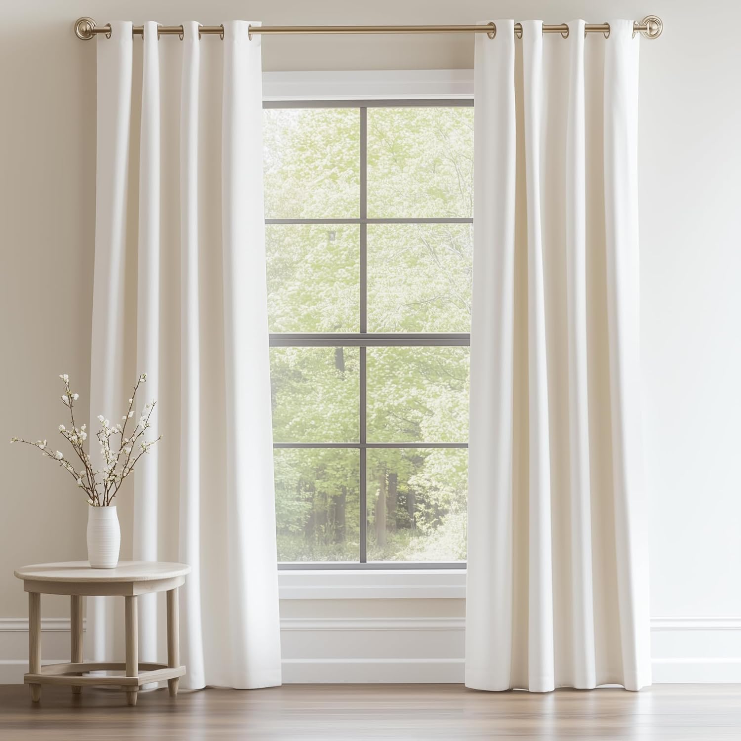 Topfinel Extra Long Ivory Cream Velvet Blackout Curtains 108 in