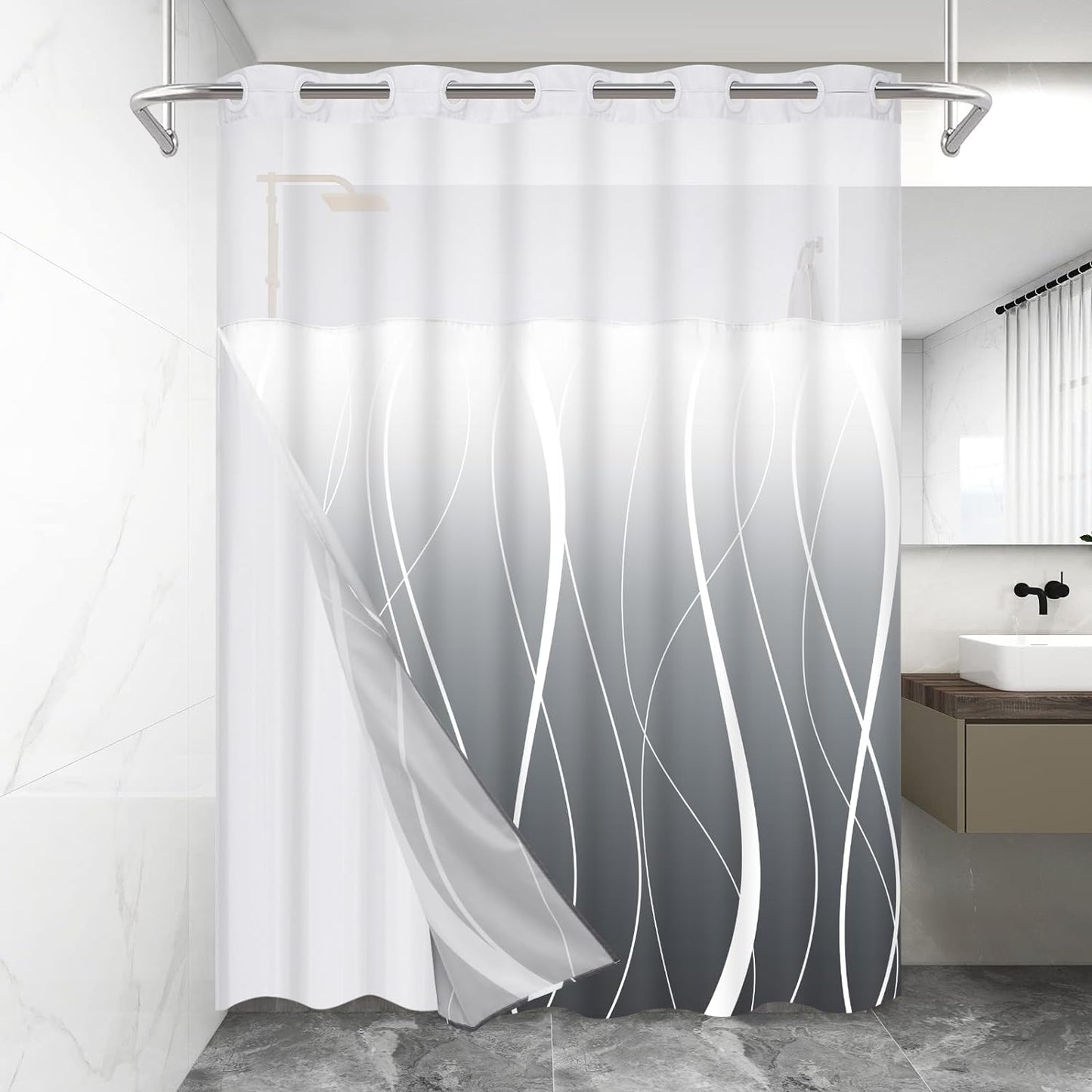 Modern Ombre Double Layer Shower Curtain Set
