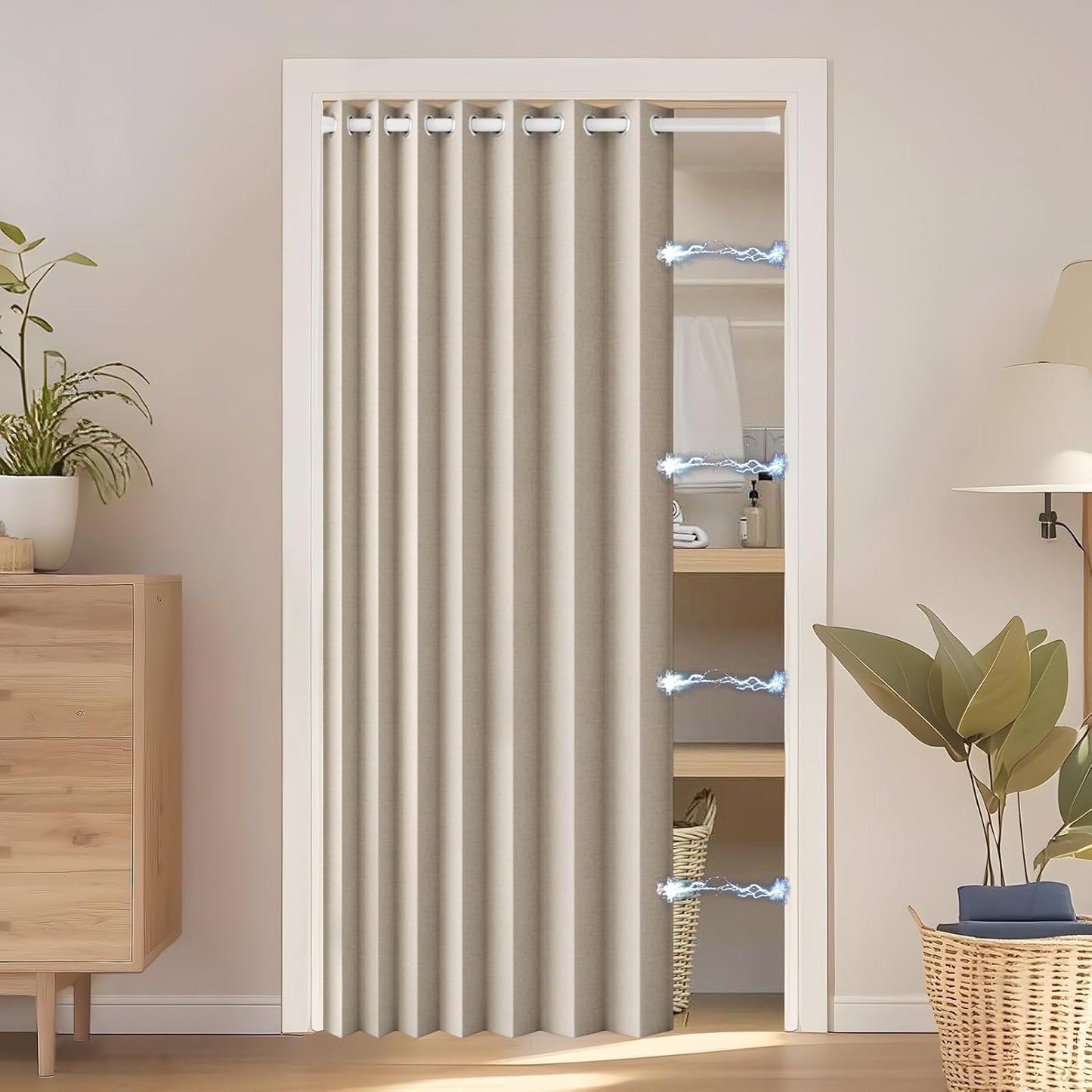 100% Blackout Magnetic Folding Door Curtain for Total Privacy