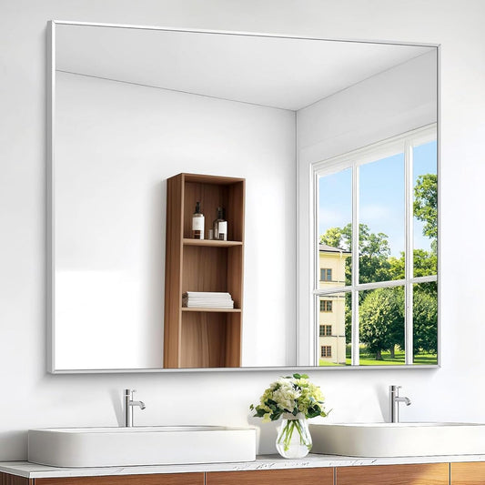 BONEWEI 48x48 inch Silver Bathroom Mirror for Modern Decor