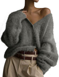 COZYPOIN Womens Fuzzy Mohair Cardigan for Stylish Comfort