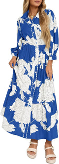 Wenrine Women's Floral Collared Maxi Shirt Dress for Casual Chic