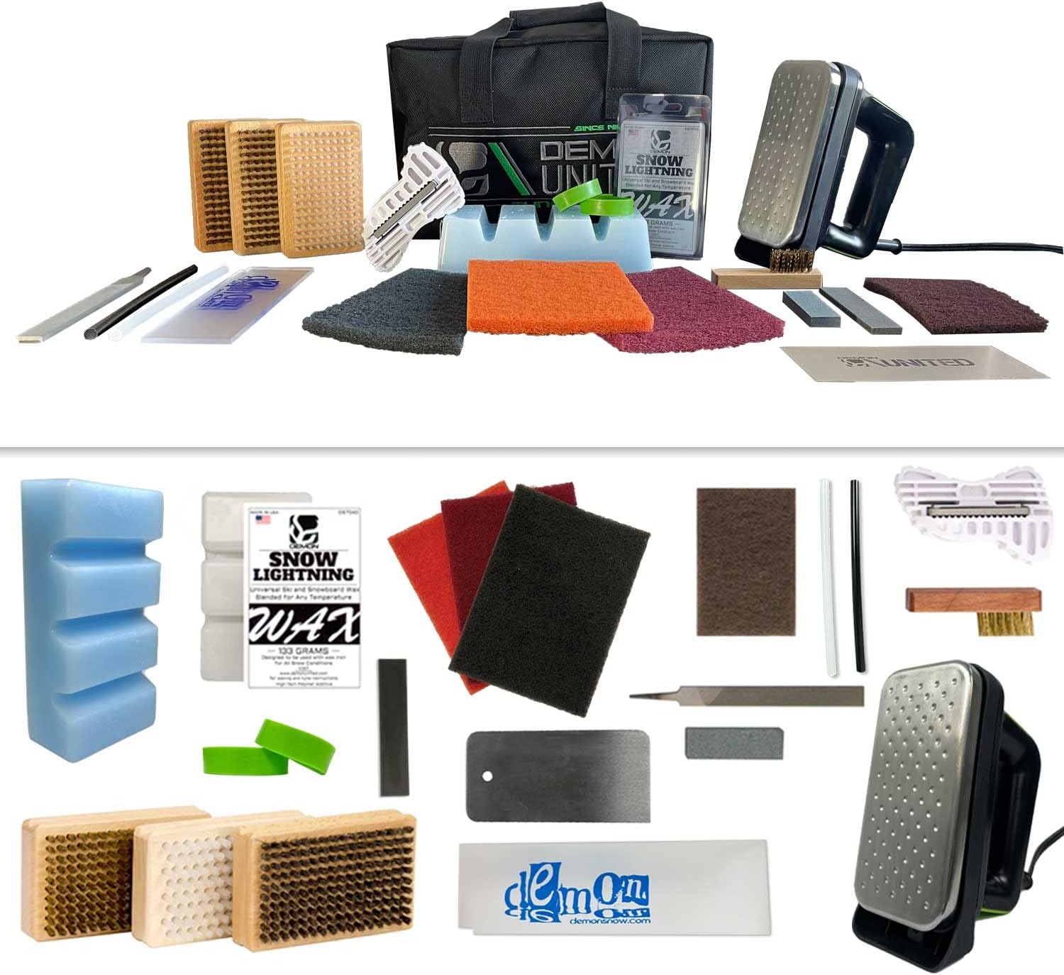 DEMON UNITED Ski & Snowboard Tuning Kit: BE Wild Edition, Hyper Wax, Iron, Buff Pads & More!
