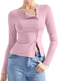 SUUKSESS Button Down Ribbed Long Sleeve Top - Soft Fitted Modal