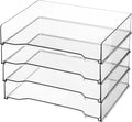 Stackable Letter Tray 4-Pack Clear Desk Organizer - Space Saving