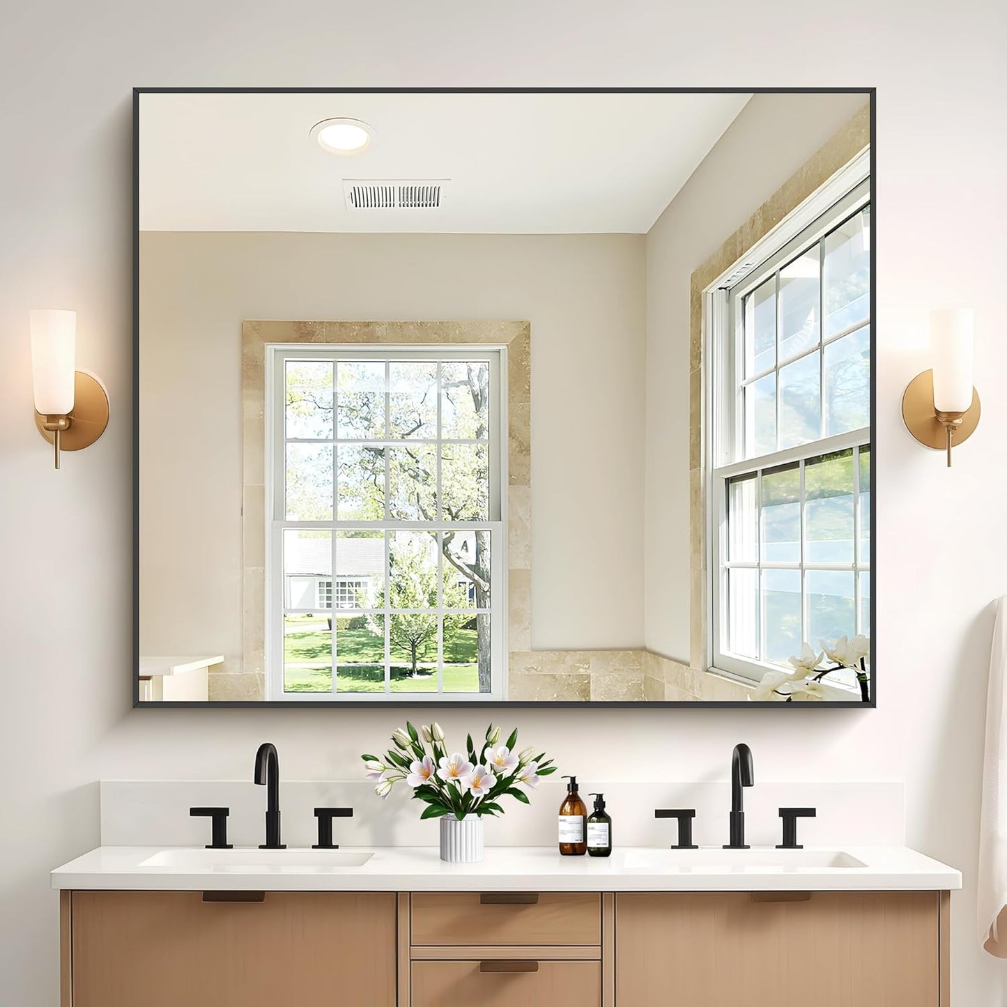 40x48inch Black Rectangle Mirror for Bathroom and Living Room
