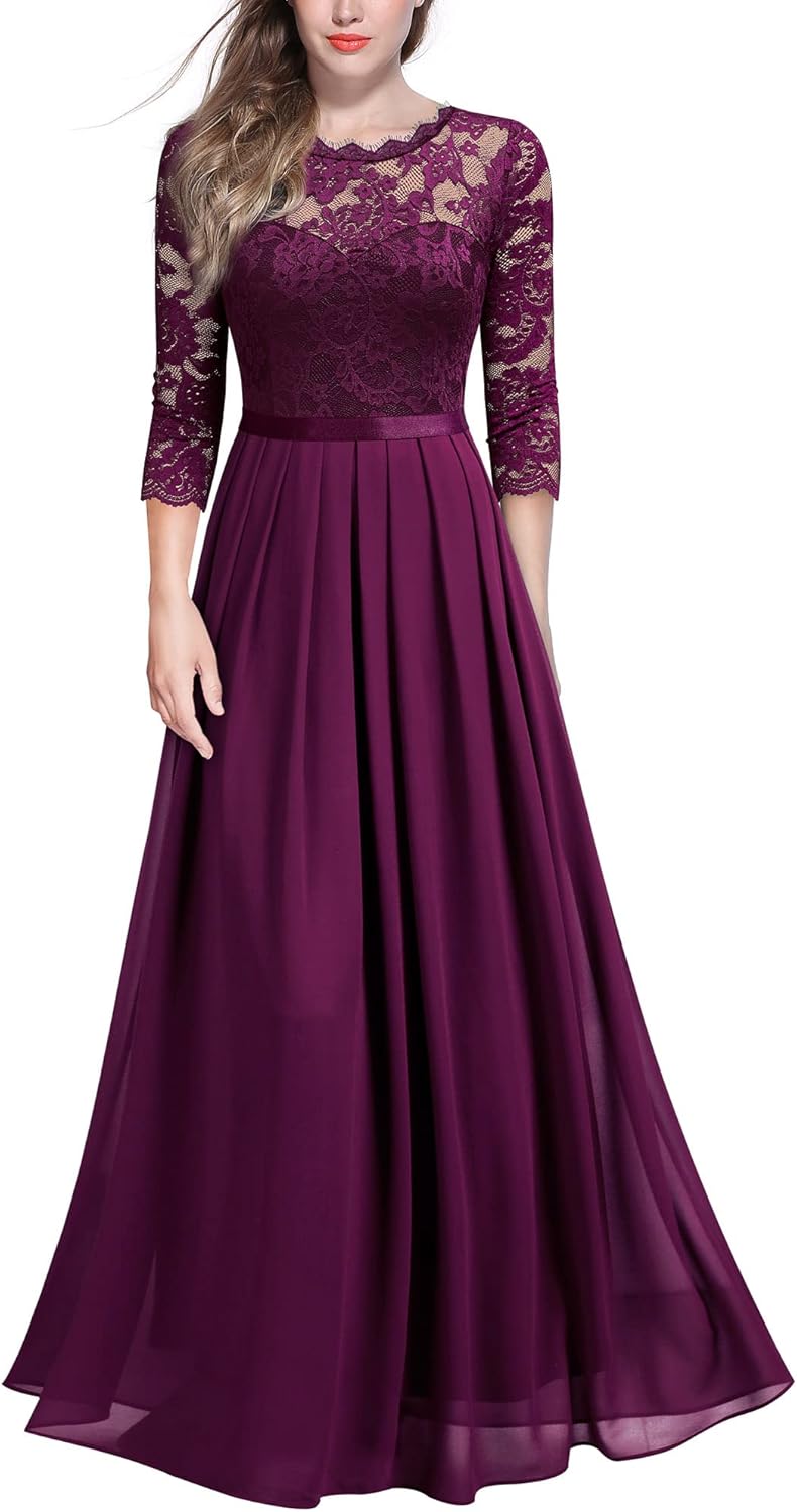 Miusol Women's Elegant Floral Lace 3/4 Sleeve Maxi Dress Review