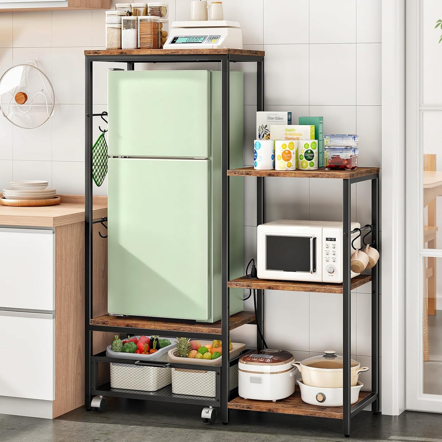Versatile Bakers Rack with Power Outlet