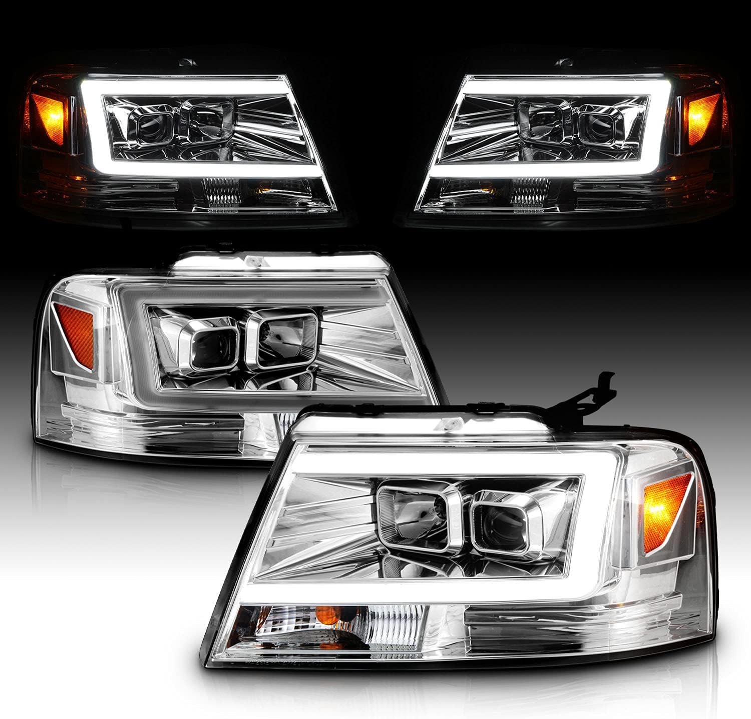 AmeriLite LED Tube Square Projector Headlights for Ford F150