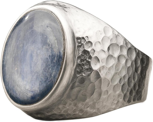 Natural Aventurine Crystal Ring for Men in Hammered Silver