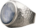 Natural Kyanite Sterling Silver Men's Hammered Ring - Dainty Statement