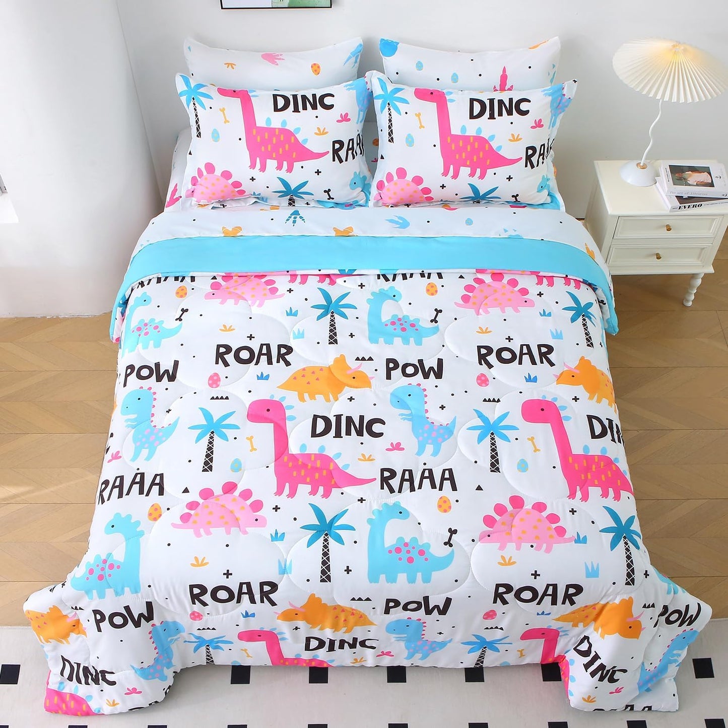Dinosaur Comforter Set for Kids - 7 Piece Bedding Set