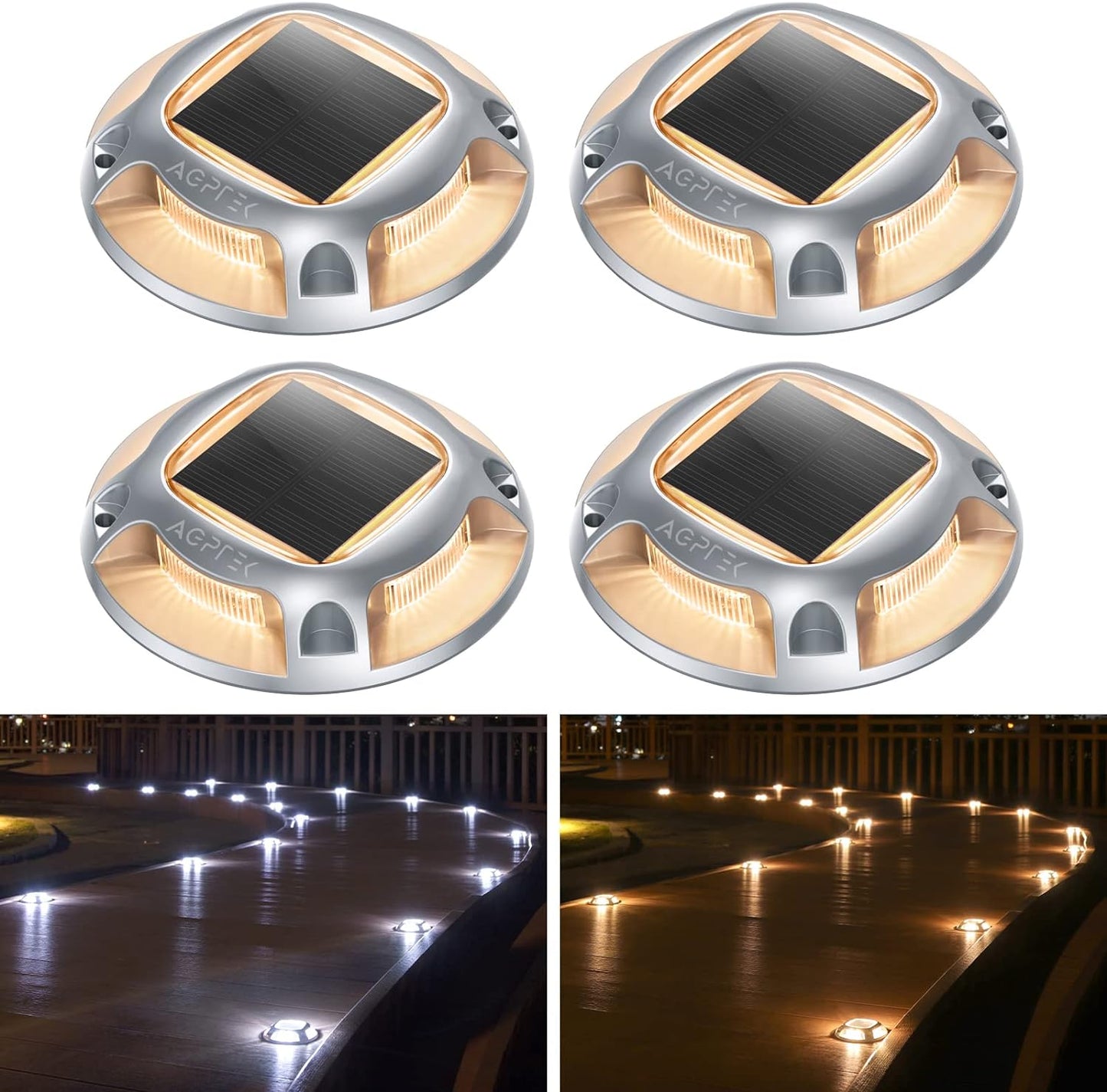 AGPTEK Solar Driveway Lights Outdoor 4 Pack for Pathways