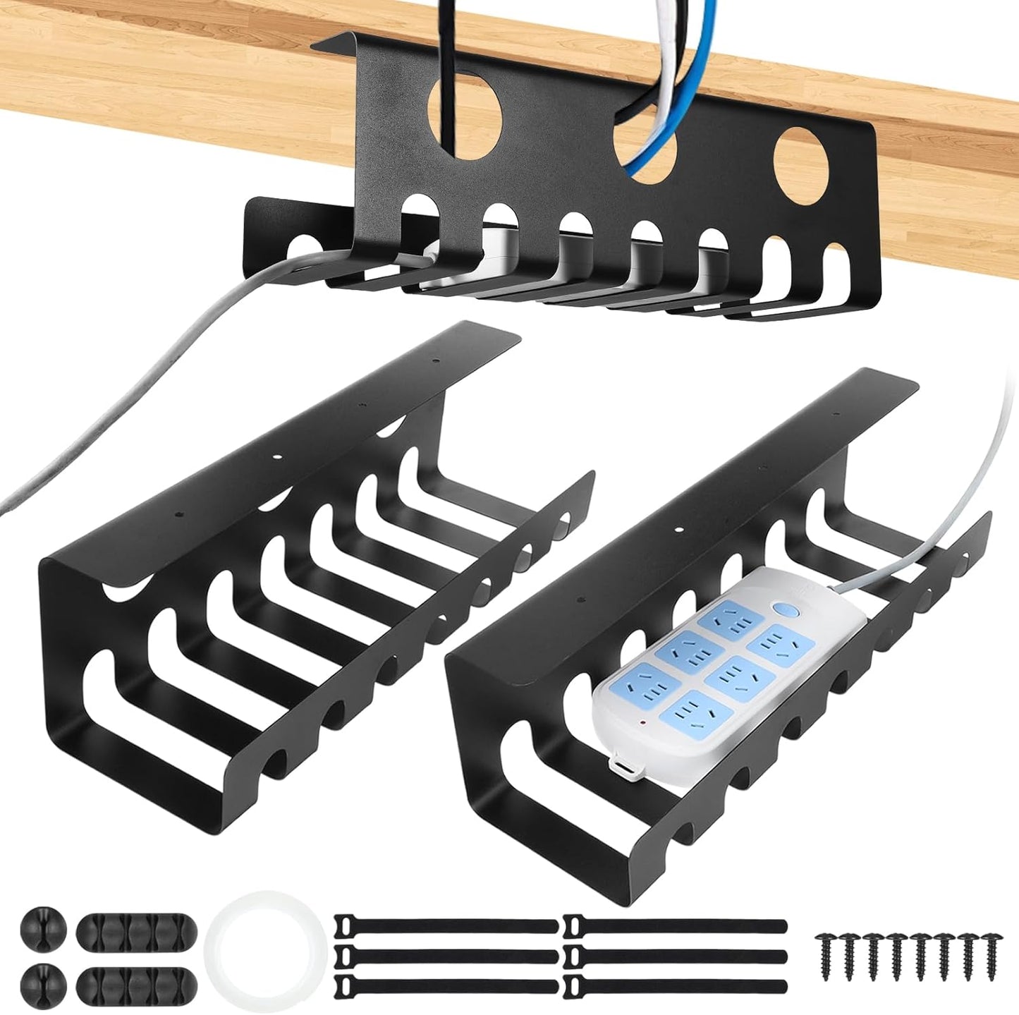 Lemecima 2 Pack Black Cable Management Tray Set - Organize Under Desk Wires Effortlessly!