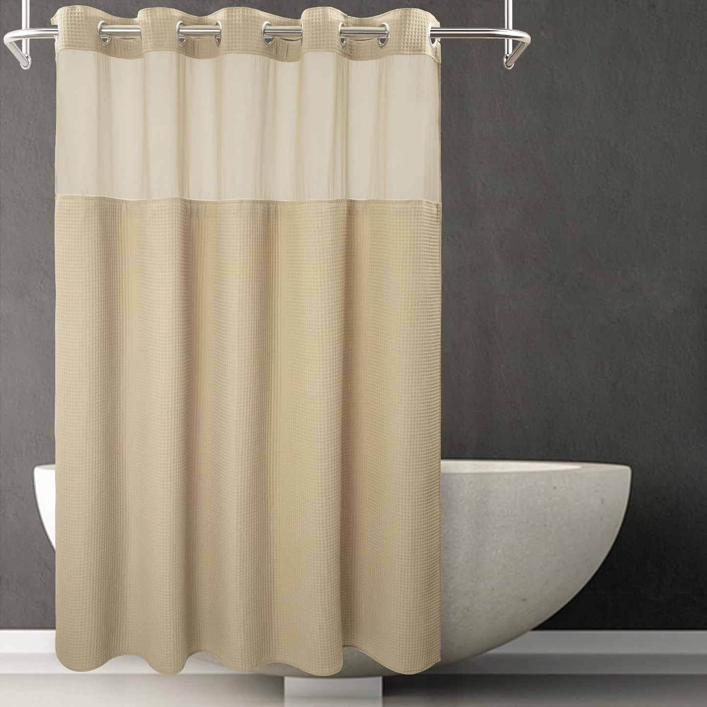 River Dream Linen Fabric Shower Curtain Set with Replacement Liner
