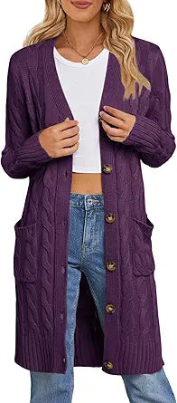 MEROKEETY Women's Long Sleeve Cable Knit Cardigan for All Occasions