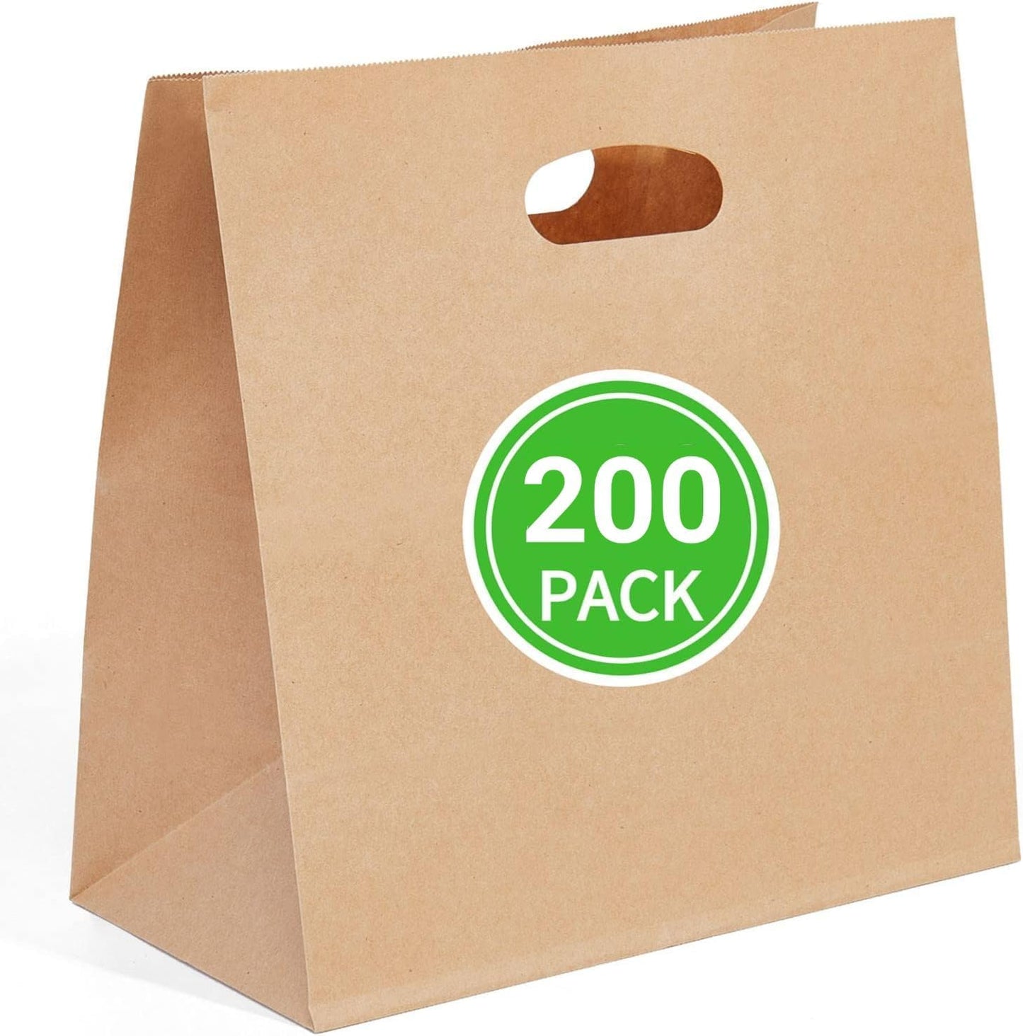 200Pcs 11x6x11 Die Cut Tote Brown Paper Bags for Retail Use