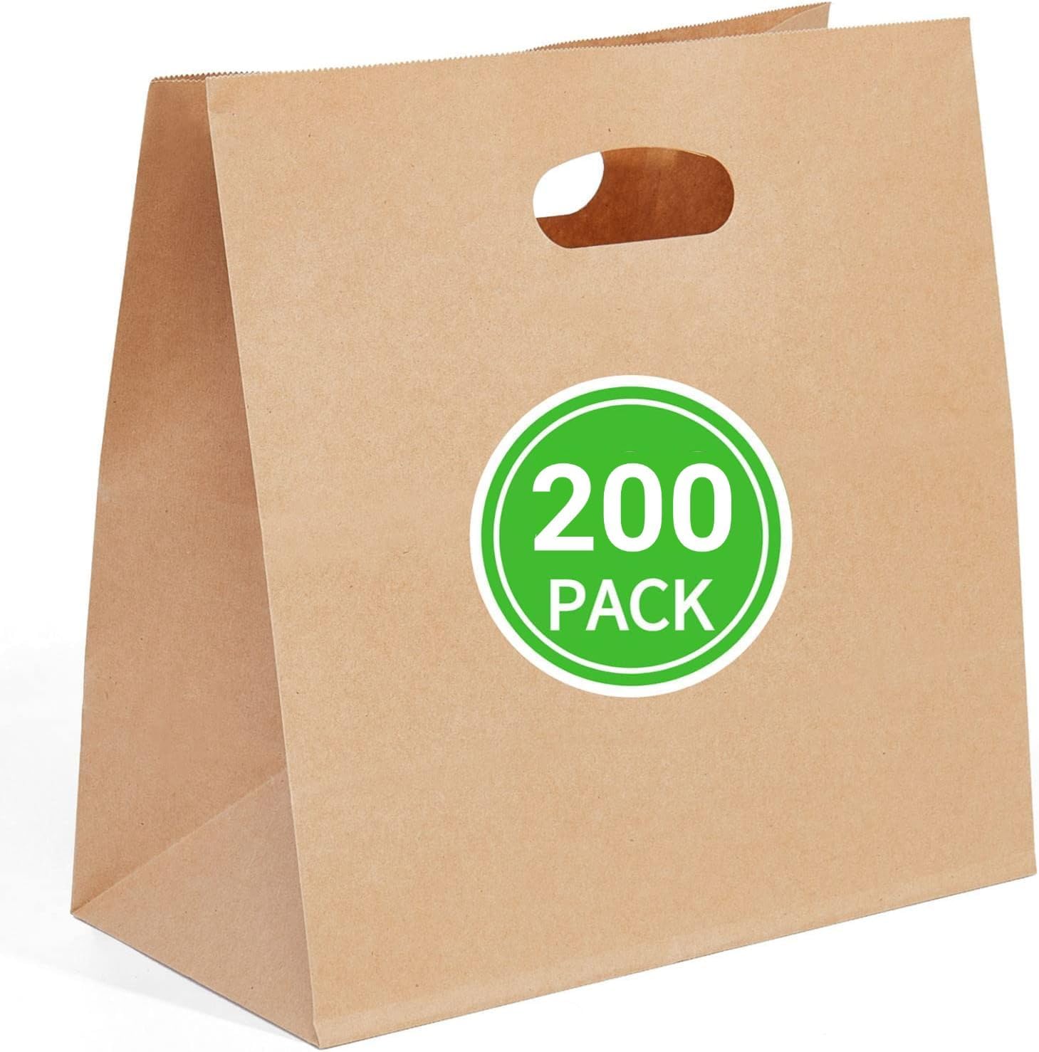 200Pcs 11x6x11 Die Cut Tote Brown Paper Bags for Retail Use
