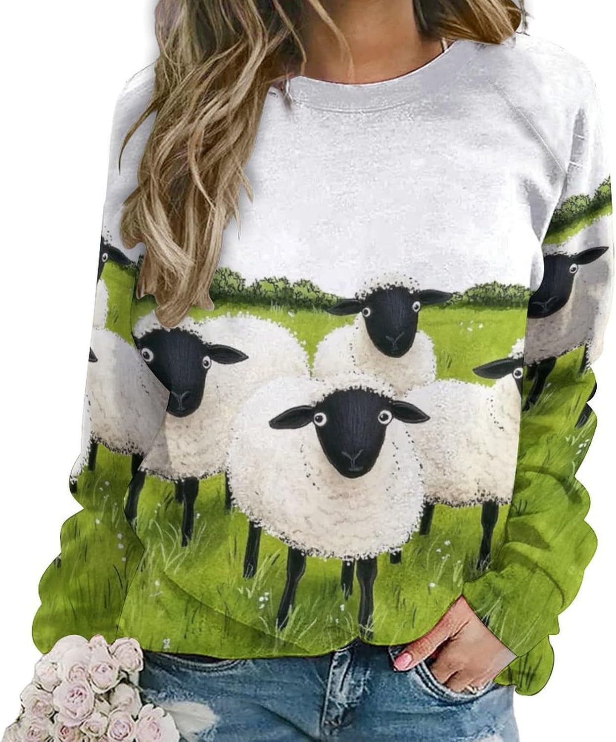 DMOYALA Cute Sheep Sweatshirt - Cozy Fall Style!