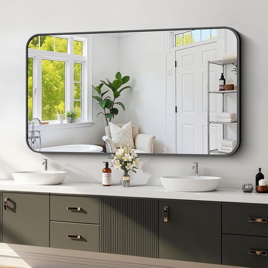 Koonmi Black Framed Bathroom Mirror - Modern Decor for Any Space