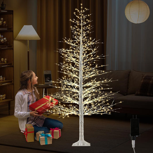 7FT Lighted Birch Tree with 1500 Warm White LEDs for Christmas