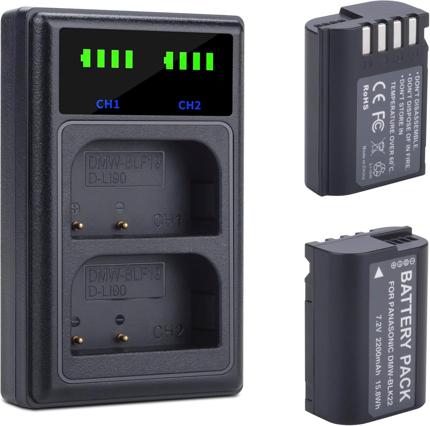 2400mAh DMW-BLK22 Battery Set for Panasonic Cameras with Charger